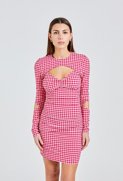 Ganni Stretch Seersucker Cutout Mini Dress Love Potion